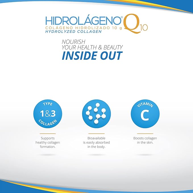 Hidrolageno Q10, Hydrolyzed Collagen, Vitamins, ZINC, Antioxidants, 30 sachets per pack, 4.2 Ounce, Pack of 1