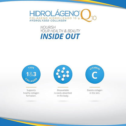 Hidrolageno Q10, Hydrolyzed Collagen, Vitamins, ZINC, Antioxidants, 30 sachets per pack, 4.2 Ounce, Pack of 1
