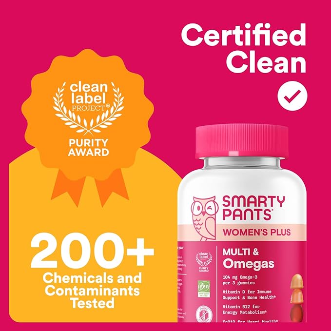 SmartyPants Women's Multivitamin Gummies - Improved Formula: Omega 3 (DHA/EPA), Methylfolate, CoQ10, Vitamin D3, C, Vitamin B12, B6, A, K & Zinc, Inositol, Gluten Free, 120 Count (40 Day Supply)