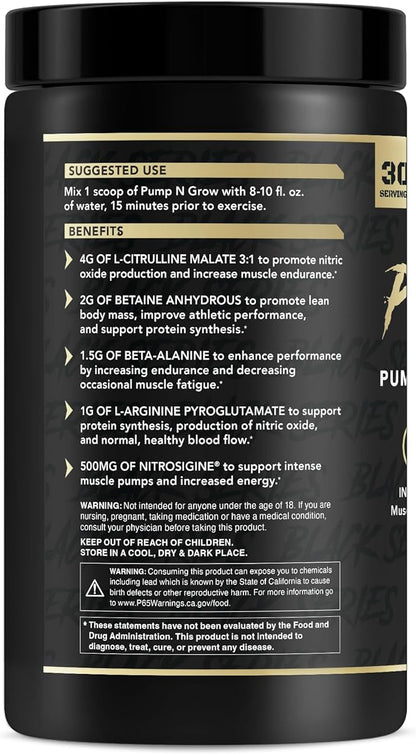 Anabolic Warfare Pump-N-Grow Muscle Pump Supplement Caffeine Free Pre Workout with L-Citrulline, L-Arginine, Beta-Alanine (Au Naturel – 30 Servings)