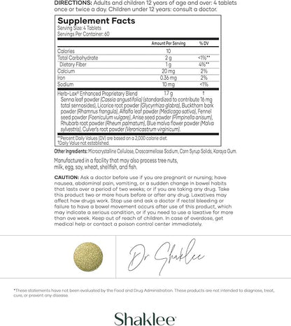 Shaklee - Herb-Lax® Gentle Laxative - Herbal Blend with Senna Leaf for Digestive Health & Regularity - Occasional Constipation Support- Enhanced Proprietary Formula - 240 Tablets