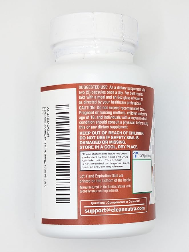 Clean Nutraceuticals Lions Mane 20in1 Mushroom Supplement with Turkey Tail Reishi Cordyceps Chaga Maitake Meshima Poria Cocos Shiitake Oyster Porcini Enoki - 2Pack