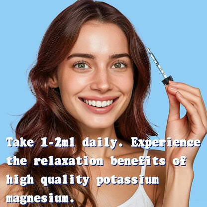 Potassium Magnesium Supplement - Potassium 99mg & 500mg Magnesium Glycinate Complex Liquid Drops with Calcium, Zinc, Vitamin B6, D3 - Energy & Bone & Muscle Support - 2 Fl oz
