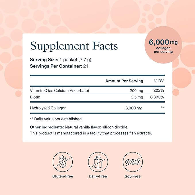 Youtheory Collagen Powder - Premium Collagen Supplement with Vitamin C & Biotin - Healthy Hair, Skin, Nails & Joints - Hydrolyzed & Highly Absorbable - Dairy, Soy & Gluten Free - Vanilla - 21 Packets