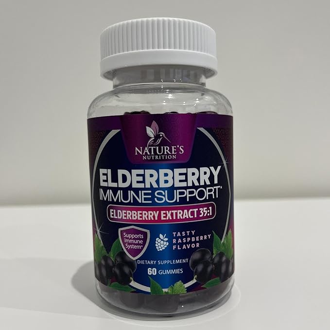 Sambucus Elderberry Immune Gummies - Daily Immune Support for Kids & Adults - Super Concentrated 35:1 Extract, Equivalent to 4200mg of Elderberries, Black Elder Berry Vitamin Supplement - 60 Gummies