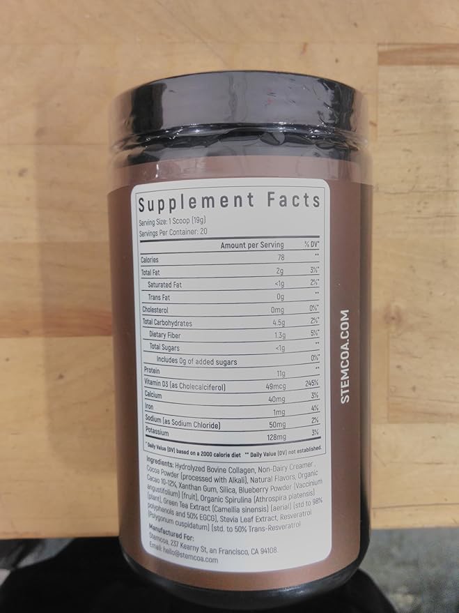 NCR1 - Natural Cellular Renewal & Rejuvenation, Double Chocolate Flavor, Hydrolyzed Bovine Collagen Powder with Cocoa & Resveratrol, Non-GMO, Gluten Free & Keto Diets