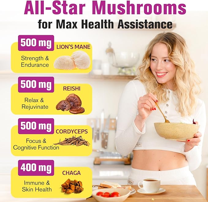 Mushroom Powder | for Mushroom Coffee, 20-in-1 Mushroom Complex with Lions Mane Powder, Reishi, Cordyceps, Turkey Tail & Herbs, Brain Supplements for Memory and Focus, Energy, Immunity - 5.3oz