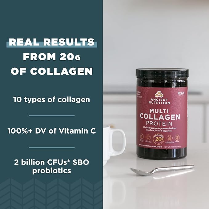 Ancient Nutrition Multi Collagen Protein Powder, Unflavored, 60 Servings + Multi Collagen Protein Powder Stick Packs, Unflavored, 40 Packs