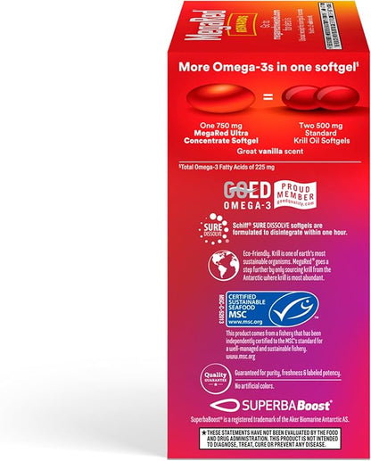 MegaRed Antarctic Krill Oil 750mg, Omega 3 Fatty Acid Supplement, Ultra Concentrate EPA & DHA Softgels, Antioxidant Astaxanthin, Heart Health Supplement with No Fish Oil Aftertaste, 80ct