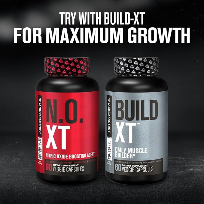 Jacked Factory Muscle Builder Supplement Stack - Build-XT Muscle Builder & N.O. XT Nitric Oxide Boosting Agent for Dual Support (30 Day Supply)