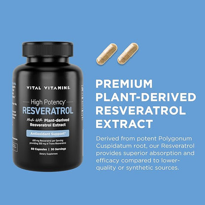 Vital Vitamins Resveratrol Capsules + NAD+ Supplement