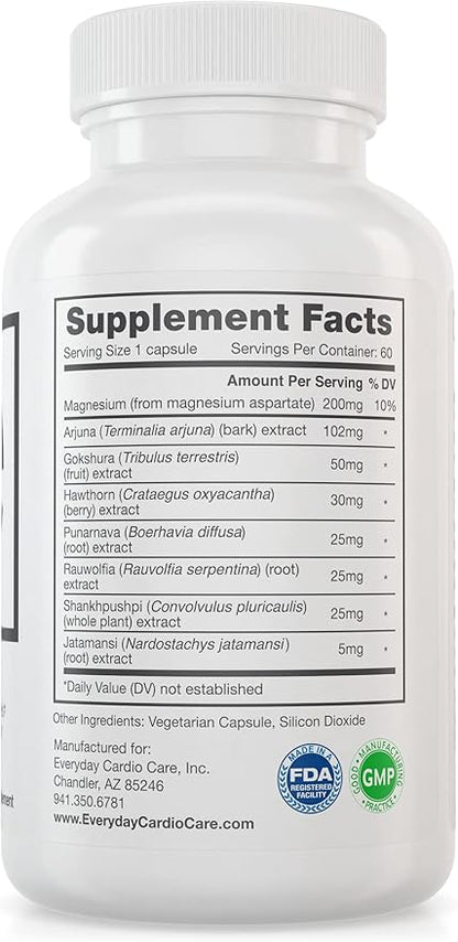Everyday Blood Pressure Support and Hypertension Supplement - Hawthorn Berry, Arjuna, Magnesium, and Rauwolfia for Heart Health, Circulation, and Cholesterol Support (30 Day Supply, 60 Capsules)