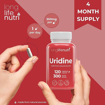 Uridine Monophosphate 300mg – Choline Precursor & Synaptic Function, Nootropic for Focus & Mental Performance, 120 Vegetarian Capsules, 4-Month Supply, GMP Certified, Made in USA