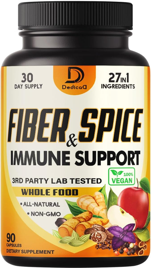 27in1 Fiber and Spice Supplement - Combined with Organic Psyllium, Whole Apple, Elderberry & More - Support Mood, Body & Immunity - 90 Capsules for 1 Month