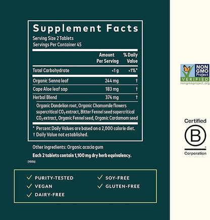 Gaia Herbs Natural Laxative - Supports Constipation Relief for Adults - with Senna Leaf, Cape Aloe, Caraway, Dandelion & Fennel - 90 Tablets (45 Servings)