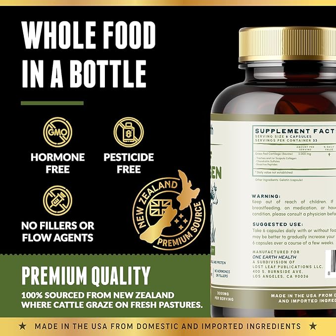 Grass Fed Beef Collagen - New Zealand Sourced Natural Collagen Supplement. (Types I, II, III, V and X) 3,000mg per Serving, 200 Count