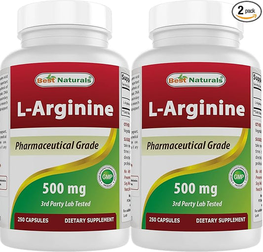 Best Naturals L-Arginine 500mg 250 Capsules (250 Count (Pack of 2))