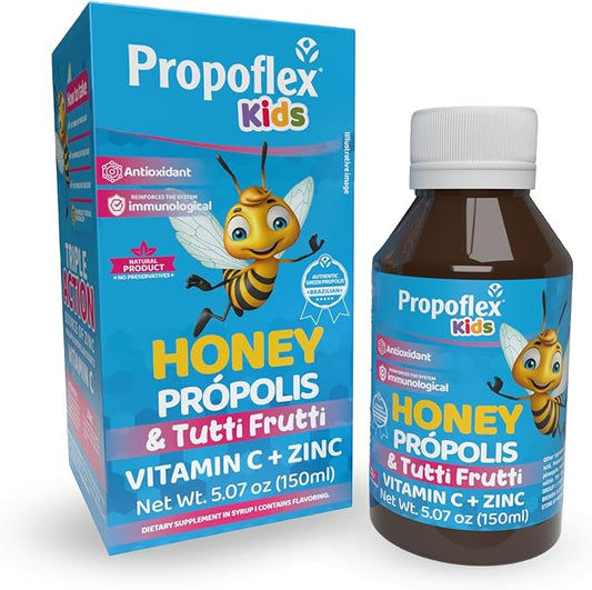 Beelife Bee Propolis Cough Syrup Kids- Triple-Action - Natural Syrup, Brazilian Green Propolis, Zinc, Bromelain, Vitamin C- Support Immunity & Recovery - from Brazil, Tutti Fruit Flavor, 150 ml