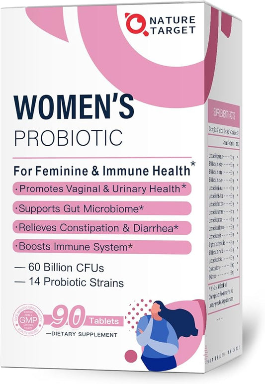 NATURE TARGET Probiotics-for-Women with Prebiotics, Cranberry and D-Mannose, 60-Billion-CFUs, Women's Probiotic for Digestive Health/Gut Health/Immune Booster