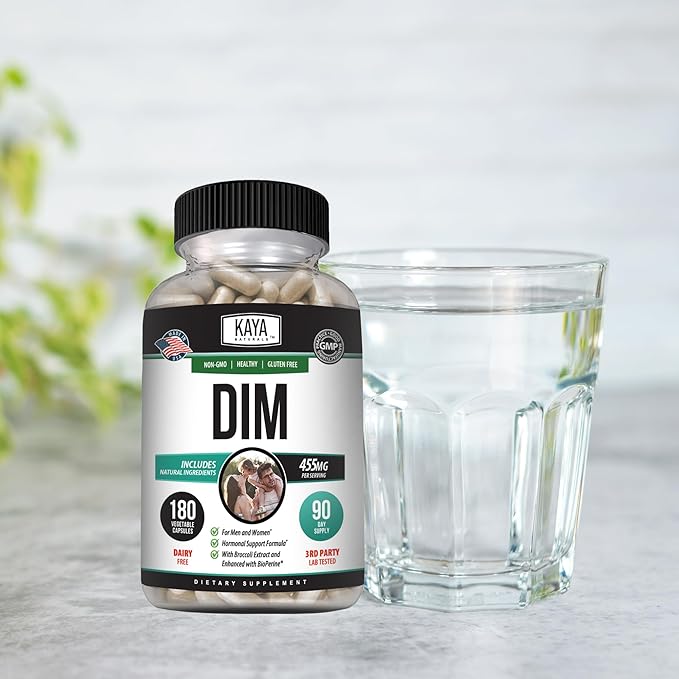 Kaya Naturals DIM Ultra | Supplement for Women and Men | Vegetable Capsules with Broccoli Extract & BioPerine | Herbal Supplement for Hormonal Support, Acne, Menopause, and Prostate – 180 Count