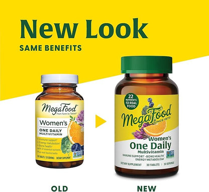 MegaFood Womens Multivitamin One Daily - Multivitamin for Women - Vitamin C, Vitamin D, Iron & B Vitamins - Bone, Energy Metabolism & Immune Support - Vegetarian, GlutenFree - 30 Tablets, 30 Servings
