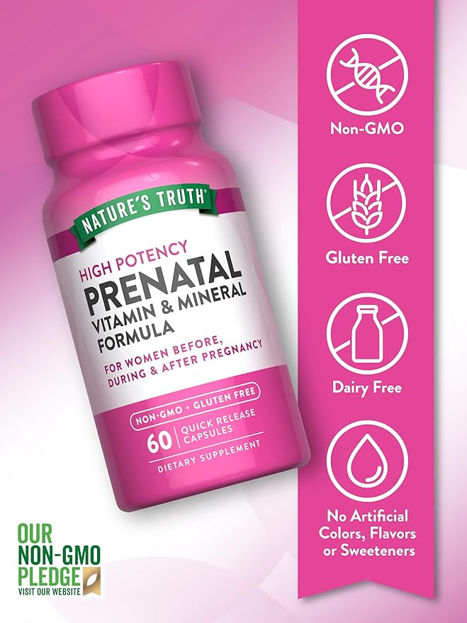Nature's Truth Prenatal Vitamins With Folic Acid | 60 Capsules | Non-GMO & Gluten Free Supplement