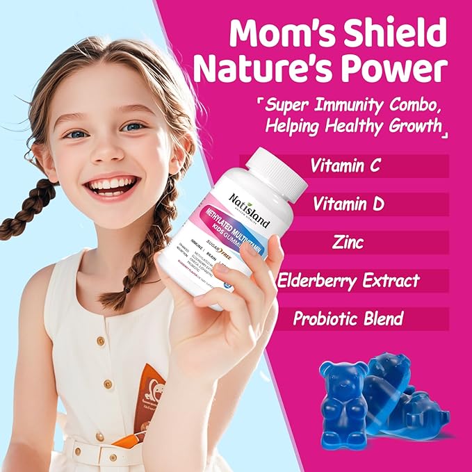 Kids Methylated Multivitamin - Chewable Multivitamin for Kids & Teens 4+, With L Methylfolate, Vegan Omega-3, Zinc, Probiotics & Elderberry, Immune Support, Brain Health, MTHFR Supplement, Sugar-Free