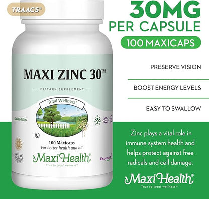 Zinc 30 - Zinc Vitamin with Enzymax for Enhanced Absorption - Highest Potency Immune Support - Glycinate Chelated Zinc Supplements for Adults - Zink Vitaminas - Kosher Made in USA - 100 Count Capsules