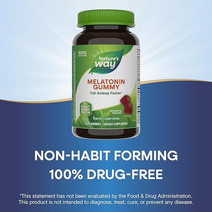 Nature's Way Melatonin Gummies, Supports Restful Sleep for Adults*, Fall Asleep Faster*, Strawberry Flavored, 5 mg per 2-Gummy Serving, 120 Count