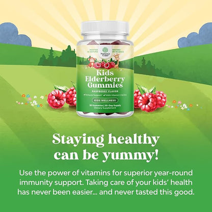 Natures Craft Kids Elderberry Gummies with Zinc and Vitamin C - Delicious Sambucus Black Elderberry Gummies for Kids Immune Support - Daily Immunity Support Vegan Non-GMO Gluten and Gelatin Free