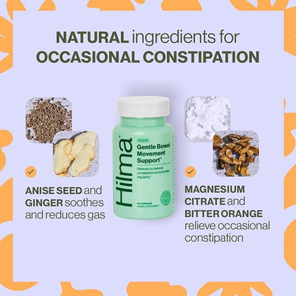 Hilma Daily Movement Duo for Constipation & Bloating Relief for Women, Gas Plus Bloat Relief (50 Vegan Capsules) w/Lemon & Peppermint, Gentle Bowel Movement (46 Vegan Capsules) w/Magnesium & Ginger