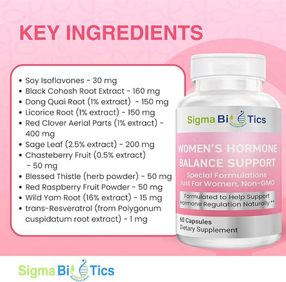 Women’s Hormone Balance Support - Herbal Supplement for Menopause, Hormonal & Reproductive Health - Non-GMO Supplements with Soy Isoflavones, Black Cohosh, Dong Quai - 60 Capsules