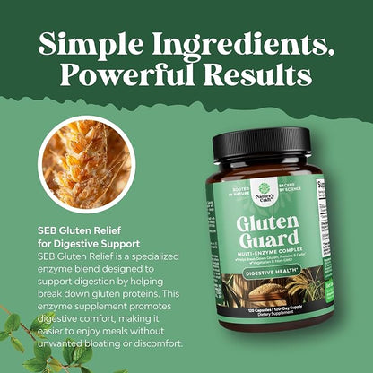 Fast Acting Gluten Pills for Intolerance - GlutenGuard Gluten Enzyme Complex with Powerful DPP IV Blend Plus Lipase Amylase Bromelain Digestive Enzymes for Complete Digestive Support - 120 Servings