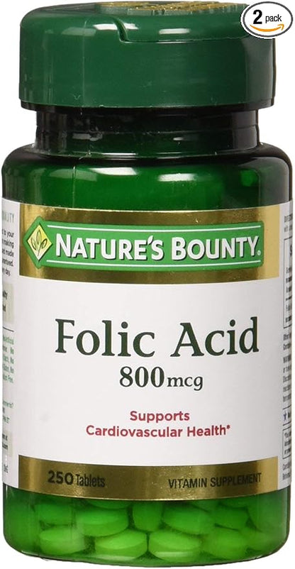 Nature's Bounty Folic Acid 800 mcg, 250 Tablets (Pack of 2)