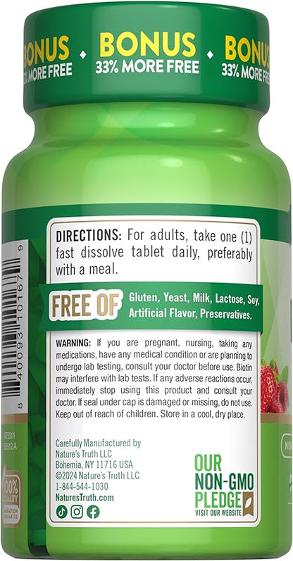 Nature's Truth Biotin 10000mcg | 120 Fast Dissolve Tablets | Maximum Strength | Natural Berry Flavor | Vegan, Non-GMO & Gluten Free Supplement