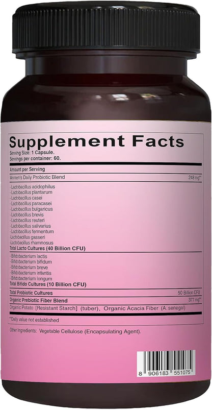 Pure Nutrition Good Gut Women's Probiotics 50 Billion CFU, 16 Strains | 60 Caps | Probiotics for Women with Organic Prebiotic Blend | Once Daily | Non GMO | Gluten Free