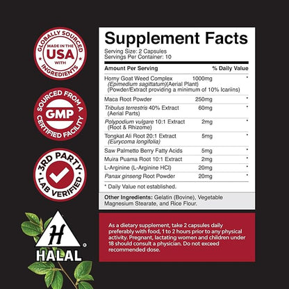 Bundle of Relaxing Calm Magnesium Gummies for Kids for Nerve Bone and Black Maca Root Capsules for Men - - Invigorating Drive Mood & Energy Booster for Men
