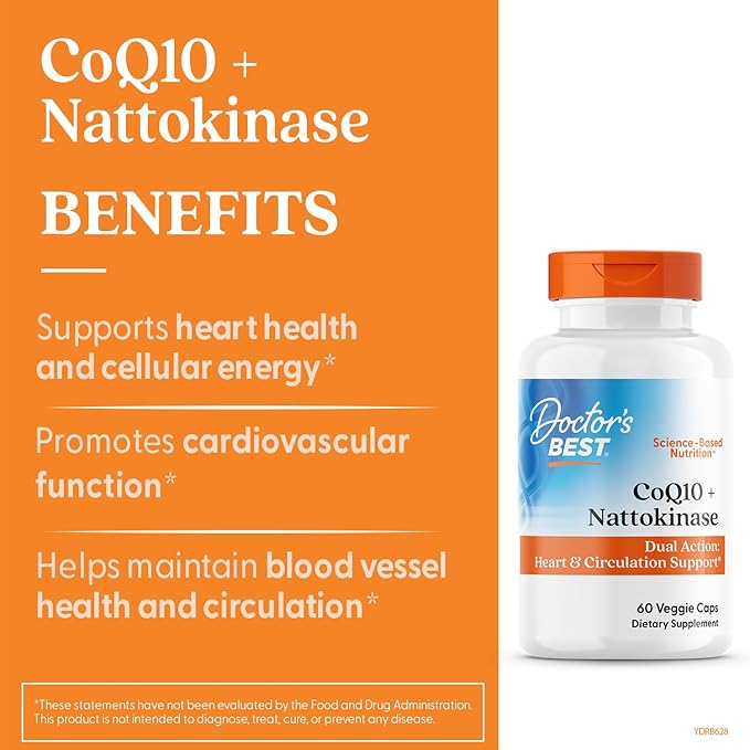Doctor's BEST CoQ10 100 mg + Nattokinase 2,000FU, Supports Heart & Circulation Support, Non-GMO, Gluten Free, Vegan, 60 Veggie Caps
