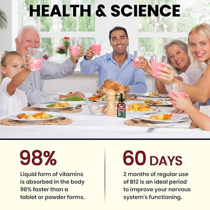 Vitamin B12 Complex 5000 mcg | Vegan B12 Liquid Drops Sublingual Supplement | Methylcobalamin w/ Folate, Biotin, Vitamin C, B3, B5, B6, & B8 for Long-Lasting Energy and Healthy Metabolism, 2 fl. oz.