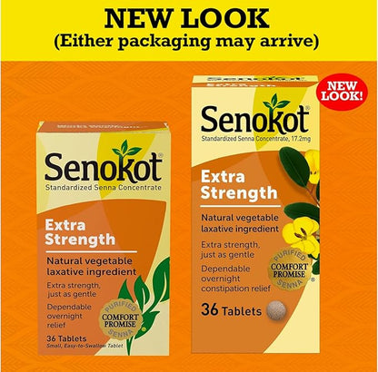 Senokot Extra Strength Natural Vegetable Laxative - 12 Tablets Each (Value Pack of 6)