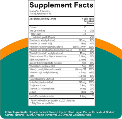 SmartyPants Prenatal Vitamins for Women, Multivitamin Gummies: Pre and Postnatal Vitamins, Biotin, Methylfolate, Vitamin D3, C, Vitamin B12, B6, A, K & Zinc, Inositol, 60 Count (30 Day Supply)