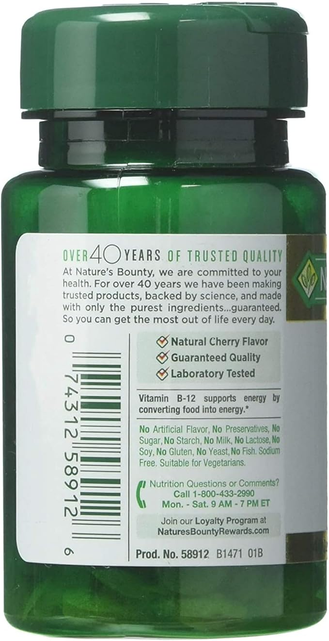 Vitamin B12 by Nature's Bounty, Quick Dissolve Vitamin Supplement, Supports Energy Metabolism and Nervous System Health, 5000mcg, 40 Tablets