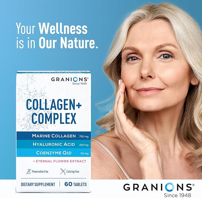 Marine Collagen Pills Complex – 750mg Hydrolyzed Marine Collagen Peptides, 200mg Hyaluronic Acid Supplement, Coenzyme Q10 CoQ10, Eternal Flower Hydration, Age Defense Supplements - 60 Sealed Tablets