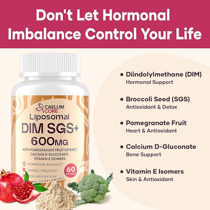Liposomal DIM SGS Supplement - Hormone Supplement for Women & Men, Estrogen Supplements Contains Sulforaphane Glucosinolate, Vitamin E, Pomegranate Fruit - Support Detox and Antioxidant (1 Pack)