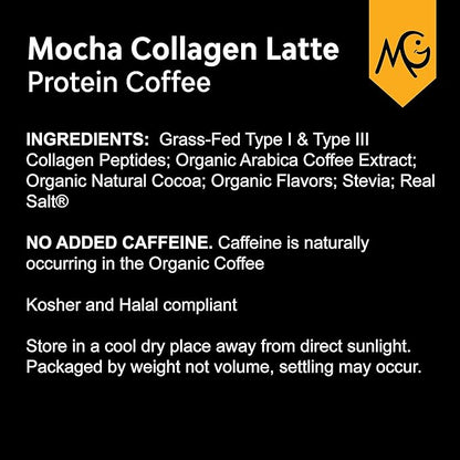 MariGold High Protein Collagen Coffee - Mocha Collagen Latte, Dairy Free, 20g Grass-Fed Type I & III Collagen Peptides, Energy Boost, 2 Shots Organic Espresso, Non-GMO, 1 Lb Bag, 15 Servings