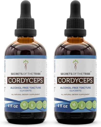 Secrets of the Tribe Cordyceps Tincture Alcohol-Free Extract, Cordyceps Cordyceps Sinensis Vitality and Stamina (2x4 FL OZ)