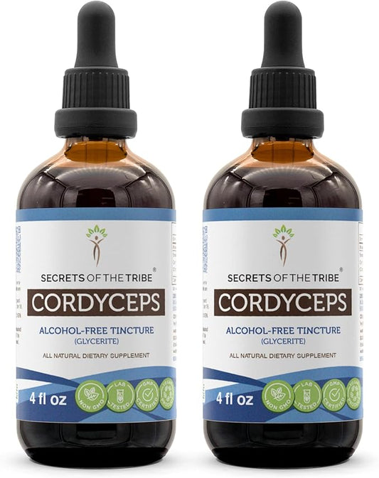 Secrets of the Tribe Cordyceps Tincture Alcohol-Free Extract, Cordyceps Cordyceps Sinensis Vitality and Stamina (2x4 FL OZ)