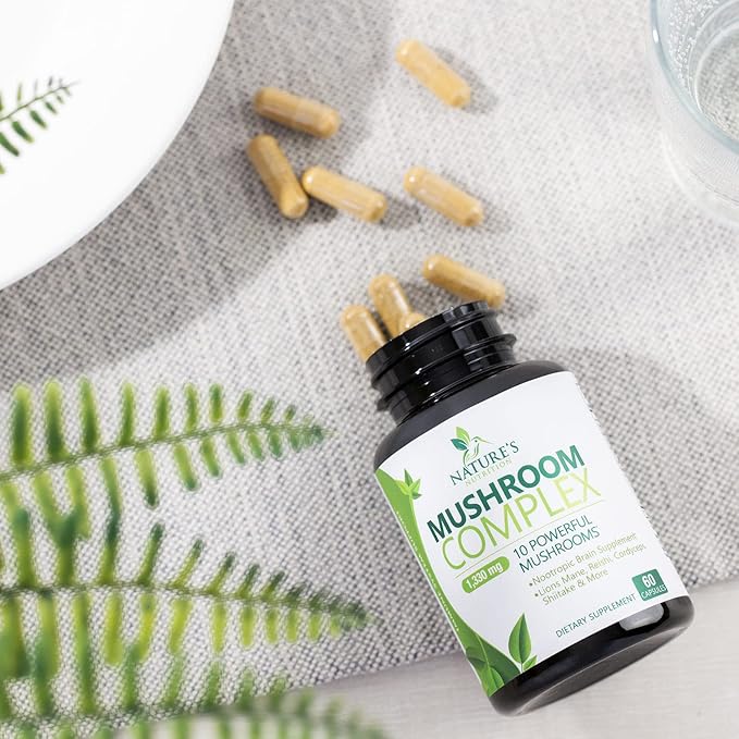 Mushroom Supplement 10 in 1 High Strength Lions Mane Mushroom - Turkey Tail, Reishi, Cordyceps, Chaga & Mushrooms Nootropic Brain Supplements for Memory & Focus Support, Mushroom Complex, 60 Capsules