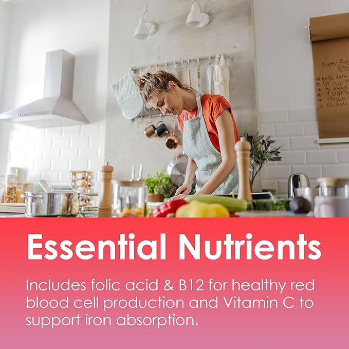 Iron Gummies for Women 25mg (Made in USA) Plus Vitamin C, Beet Root, Vitamin B12, Folate for Iron Deficiency, Anemia, Energy Boost, Sugar Free Iron Supplement, Non-Constipating, No After Taste, 60 Cts