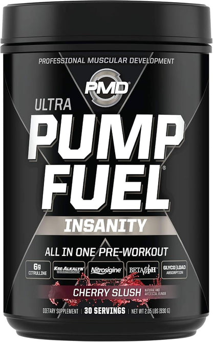 PMD Sports Ultra Pump Fuel Insanity - Pre Workout – Cherry Slush (30 Servings) Sports Omega Cuts Elite Thermogenic Fat Burner (90 Softgels)